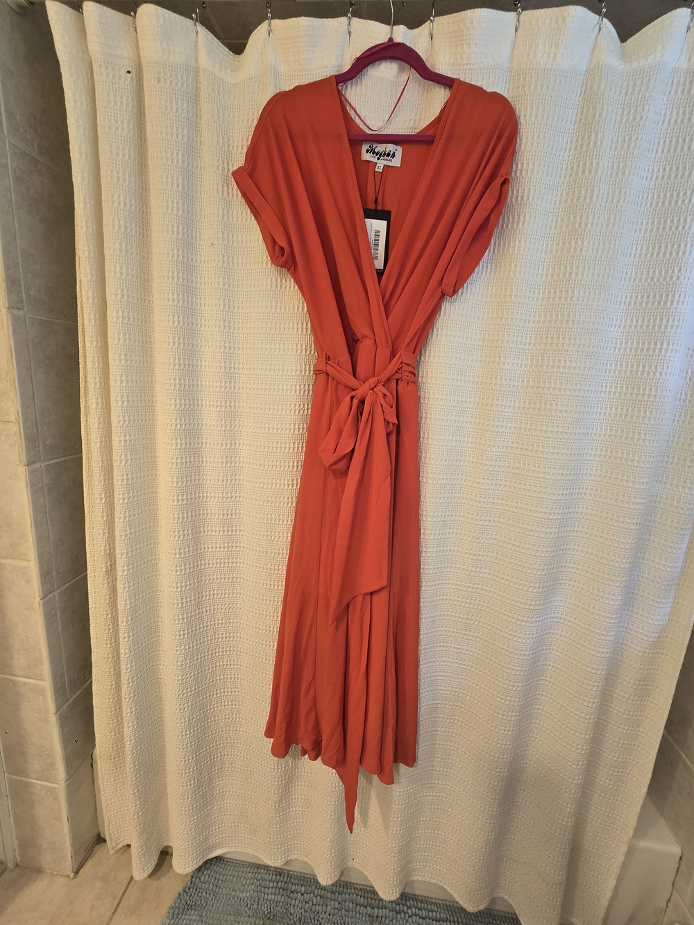Meghan LA Jasmine Wrap Midi Dress with Tie Waist In Flame
